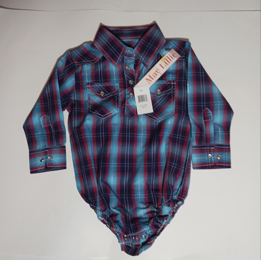 May Lillie Baby Girl Western Wear Shirt Long Sleeves Size 18M Pearl Snap Buttons